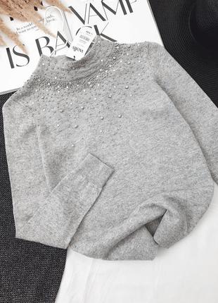#розпродаж сірий светр теплий джемпер з розсипом з намистин wa...5 фото