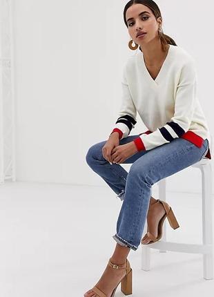 Джемпер светр, кофта молочного кольору з контрастними вставками .2 фото