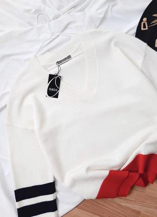 Джемпер светр, кофта молочного кольору з контрастними вставками .6 фото