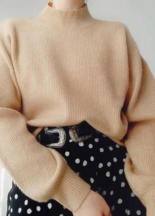 Бежевий теплий светр, джемпер в рубчик amisu2 фото