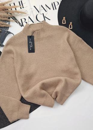 Бежевий теплий светр, джемпер в рубчик amisu5 фото