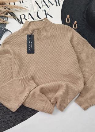 Бежевий теплий светр, джемпер в рубчик amisu6 фото