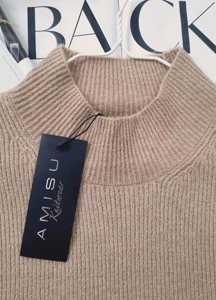 Бежевий теплий светр, джемпер в рубчик amisu8 фото