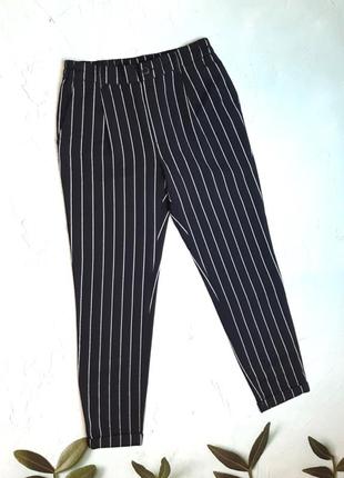 🎁1+1=3 фирменные черные зауженные брюки брюки в полоску forever 21, размер 44 - 468 фото