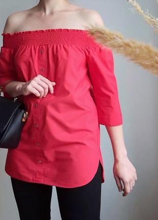 Червона блузка з відкритими плечима туніка river island3 фото