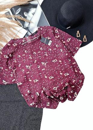 Блуза пурпурного кольору в квітковий принт великий розмір батал .3 фото