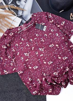 Блуза пурпурного кольору в квітковий принт великий розмір батал .4 фото