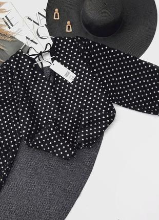 Блуза плісе з об'ємними рукавами в горох f&f2 фото