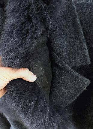 Вовняне пальто з поясом хутряний комір pr style8 фото