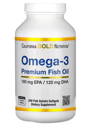 Омега-3, рыбий жир премиального качества, 240 рыбьей желатиновых капсул1 фото
