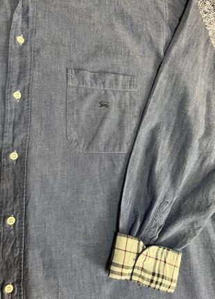 Блакитна джинсова сорочка чоловіча оверсайз burberry london vintage (оригінал)3 фото