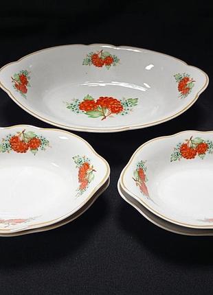 Салатники / набор салатников ладья  "калина" коростень фарфор состоит 5 предметов рисунок.