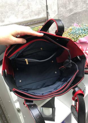 Вишукана жіноча сумка з замші та екошкіри чорна з червоним сумочка6 фото
