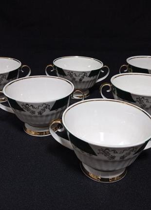 Чашка для бульйона / бульйонница / набор для обеда  "зеленый золото" коростень фарфор состоит из 6 предметов3 фото