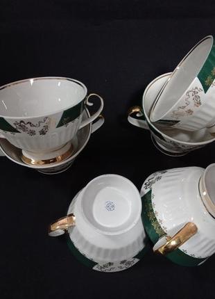 Чашка для бульйона / бульйонница / набор для обеда  "зеленый золото" коростень фарфор состоит из 6 предметов2 фото