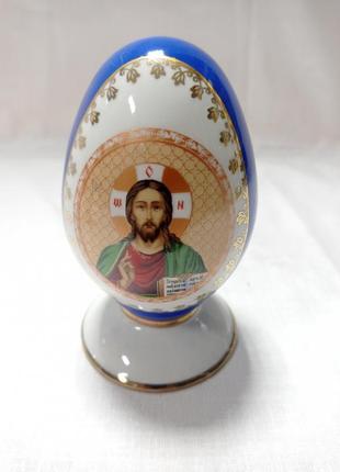 Яйце декоративне / статуетка № 1 "ісус христос.синє" коростенський фарфор, ручна робота.