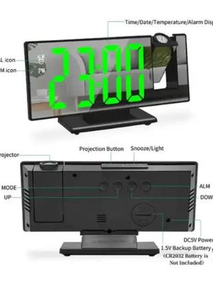 Годинник настільний електронний led-світіння, дзеркальний дисплей із проекцією й...