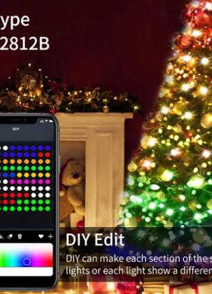 Вулична розумна гірлянда 10 м bluetooth 100led rgb світлодіодн...