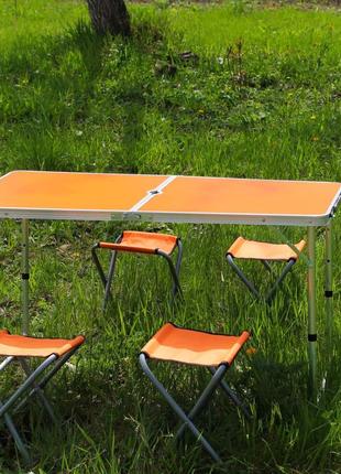Раскладной стол (оранжевый) для пикника, стулья1 фото