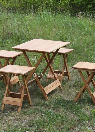 Раскладной деревянный столик со стульями 4 шт для пикника (72х48) комплект садовой складной мебели2 фото