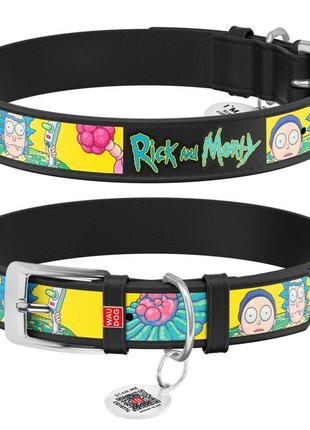 Нашийник для собак шкіряний waudog design з qr паспортом, малю...