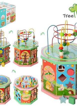 Дитячий розвиваючий куб бізіборд (пальчиковий лабіринт, годинник, шестерінки, рахівниця, настільна гра)
