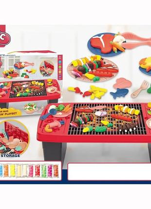 Тісто для ліплення  “барбекю”, ігровий столик, посуд, 10 кольорів тіста, формочки.6 фото