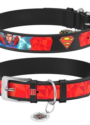 Нашийник для собак шкіряний waudog design з qr паспортом, малю...