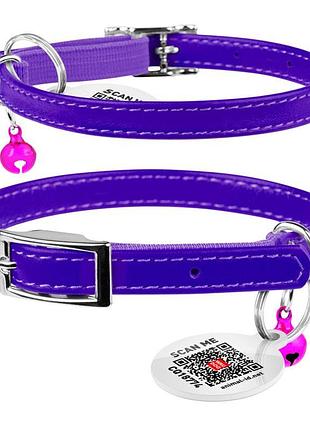 Нашийник для котів шкіряний waudog glamour з qr паспортом, без...