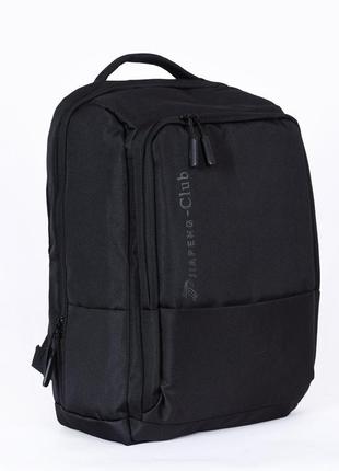 Чоловічий сучасний чорний міцний рюкзак з usb з кишенею під га...7 фото