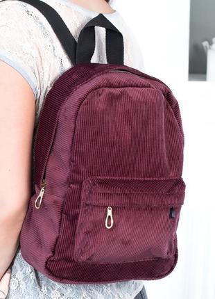 Міський рюкзак стильний жіночий бордовий вельветовий обсяг 7,5...2 фото