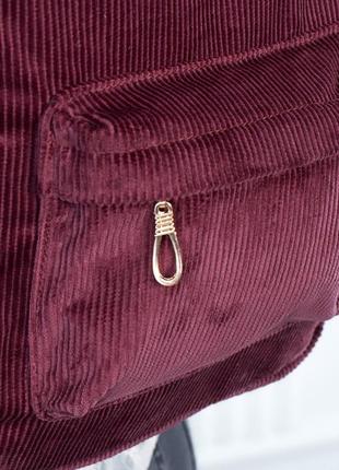 Міський рюкзак стильний жіночий бордовий вельветовий обсяг 7,5...6 фото