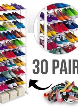 Полиця для взуття amazing shoe rack — органайзер на 30 пар 50х24х140 см біла