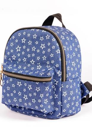 Дитячий стильний джинсовий синій рюкзак для садочка з принтом ...2 фото