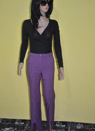 Шикарные фиолетовые брюки клеш со шнуровкой высокая талия фиолетовые шнуровка