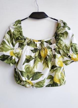 Укорочена бавовняна блуза з принтом лимони h&m.2 фото