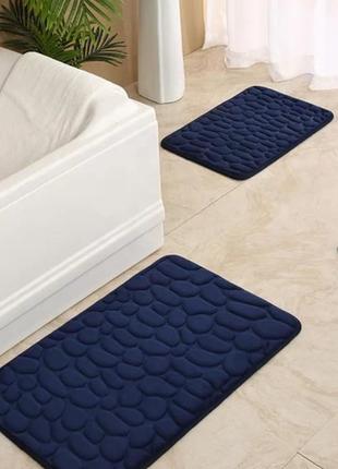Набір килимків у ванну stone — 2 шт. 80*50 см і 60*40 см. сині...6 фото