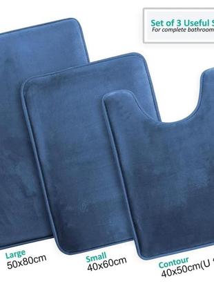 Набір килимків у ванну smooth — 3 шт синій, стильний, антиковз...3 фото