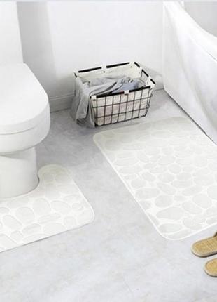 Набір килимків у ванну stone 2 шт білий, стильний, антиковзний...