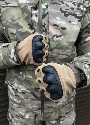 Тактичні рукавиці з посиленими накладками на кісточки койот