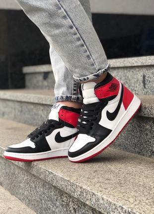 Кроссовки женские найк nike air jordan 1 retro black red1 фото