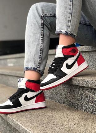 Кроссовки женские найк nike air jordan 1 retro black red2 фото