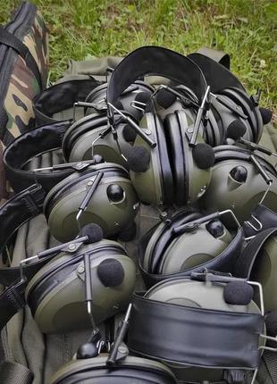 Тактичні навушники для стрільби ef3s82 green — military, актив...