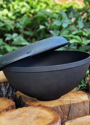 Казан татарський чавунний wok - 8 л кришка-сковорода1 фото