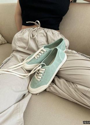 Зелені м'ятні жіночі кеди мокасини кросівки тканеві текстильні10 фото