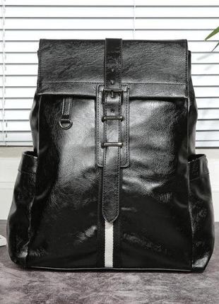 Чоловічий шкіряний чорний стильний рюкзак портфель ранець сумка для ноутбука документів