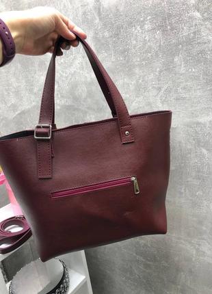 Якісна жіноча сумка з натуральної замші та екошкіри бордо7 фото