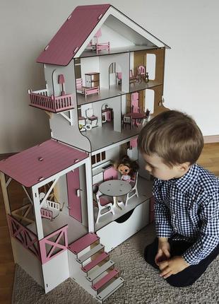 Большой кукольный домик для lol+барби c мебелью и лифтом1 фото