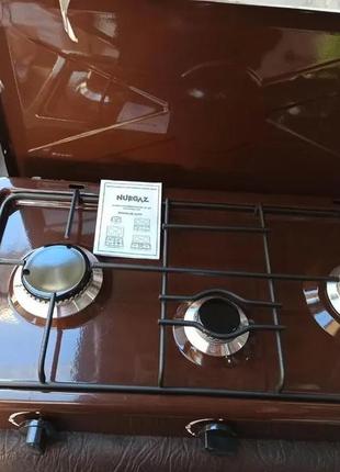 Настільна газова плита-таганок на 3 конфорки nurgaz з кришкою