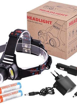 Ліхтар налобний bl-c864 t6+2cob, зу micro usb, 2x18650, zoom